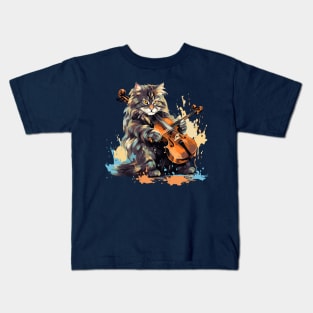 Maine Coon Cat Playing Violin Kids T-Shirt